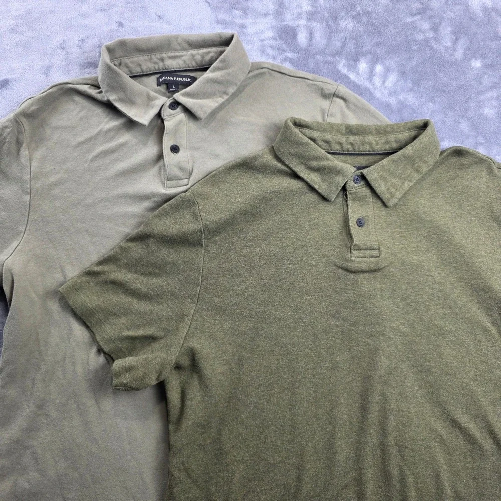 Banana Republic Polo Shirt Lot Mens L Green Short Sleeve 100% Cotton 2 Pack